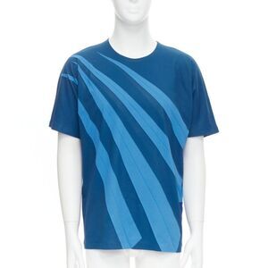 ISSEY MIYAKE MEN blue bonded pleat graphic print tshirt M